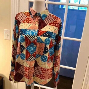 Compania Fantastica patchwork style button down long sleeve shirt.  Size M
